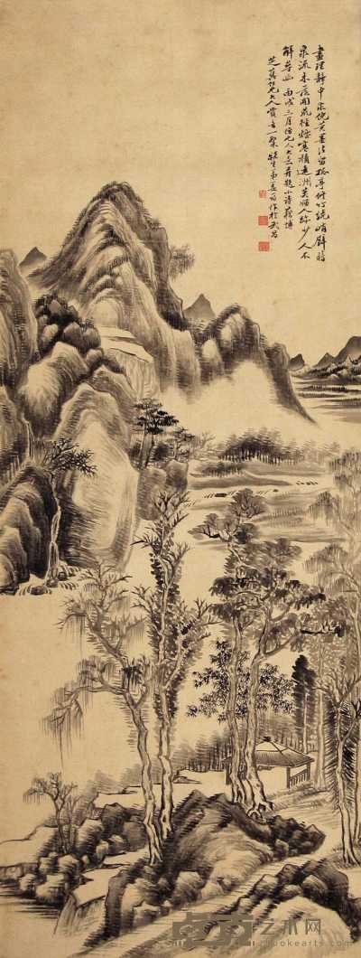 姜筠 丙戌（1886年）作 山水 立轴 134×51cm